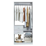 305 GreyCloset System: Walk-in Closet Organizer System with 4 Drawers Closet Kit with Shelves Hanging Rod Metal Handles Built-in Storage Organization 31.5"W x 15.7"D x 70.8"H