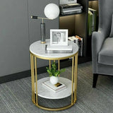 2-Tier White Marble Side Table Round Coffee Table