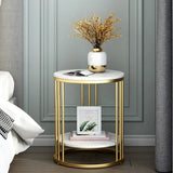 2-Tier White Marble Side Table Round Coffee Table