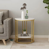 2-Tier White Marble Side Table Round Coffee Table