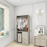 305 GreyCloset System: Walk-in Closet Organizer System with 4 Drawers Closet Kit with Shelves Hanging Rod Metal Handles Built-in Storage Organization 31.5"W x 15.7"D x 70.8"H